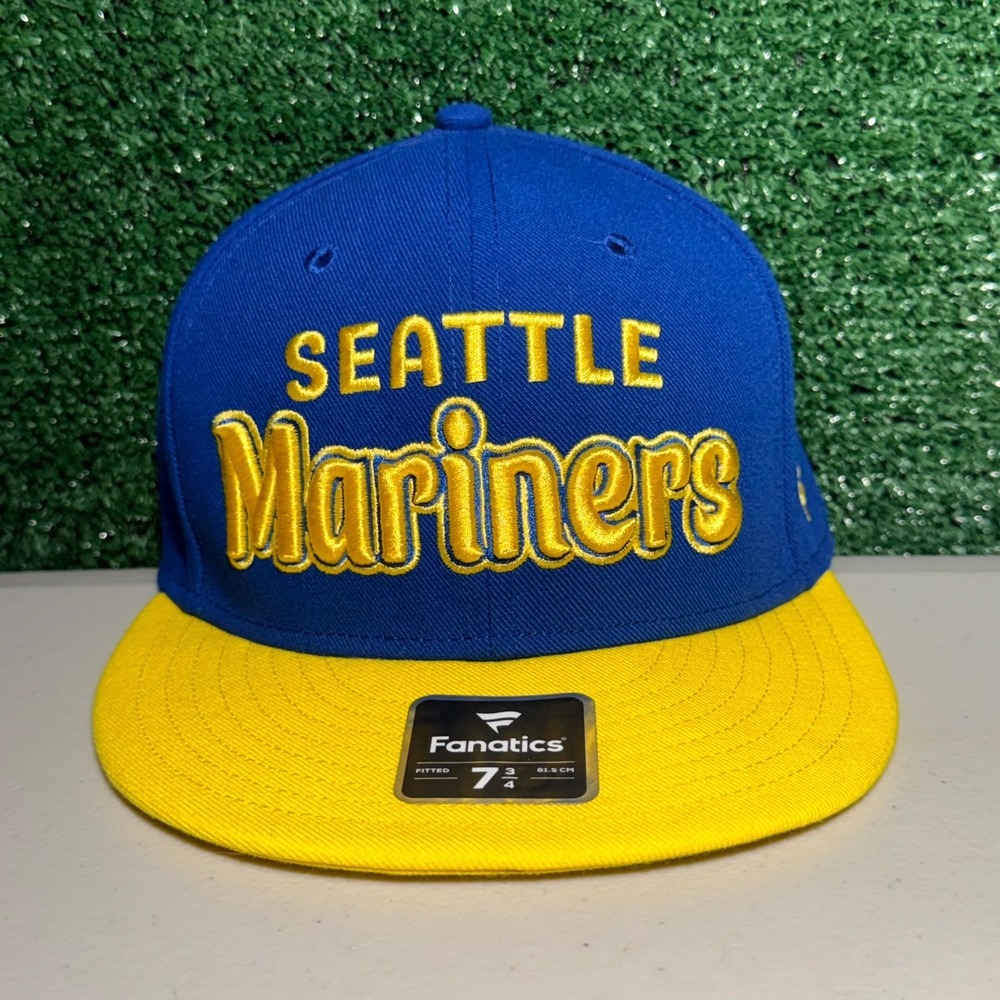 Seattle Mariners Hat Cooperstown MLB Fanatics Cap Blue Fitted Hat Size 7 3/4
